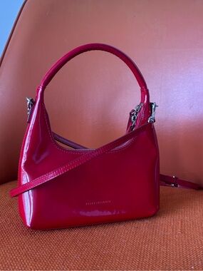 Glossy Red Patent Shoulder Bag with Top Handle